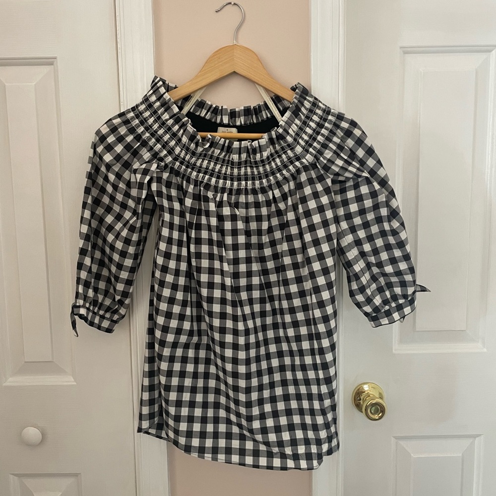 Kate Spade Broome Street Black and White Gingham Off Shoulder Top XXS